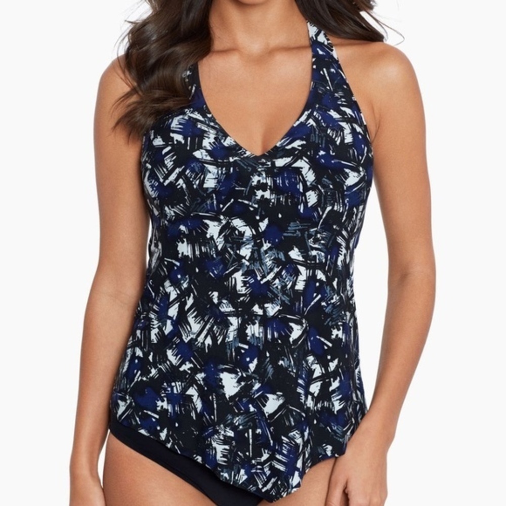 Magicsuit Navy Blue Black and White Abstract Tankini Top